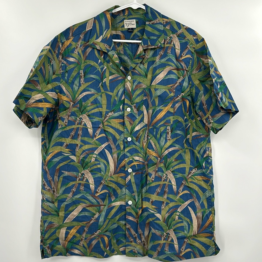 J. Crew‎ Mens Short Sleeve Camp Collar Shirt Size Large Palm Print Beach Resort - Picture 2 of 9